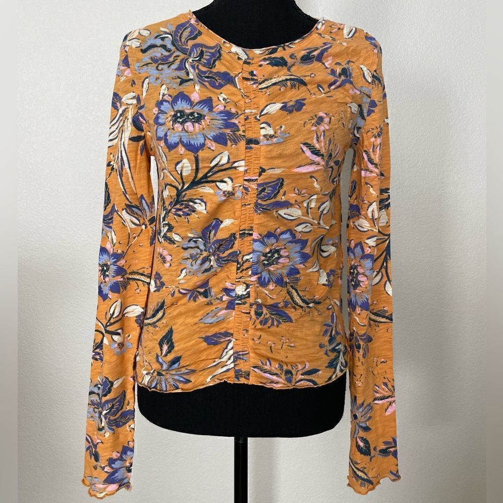 NWT Free People Dreamed of You Floral Ruched Long Sleeve Top
